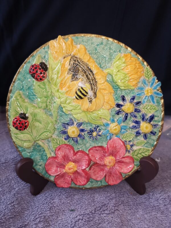 Sunflower daisieswild flowers bees and ladybugs  ceramic panel - Image 2
