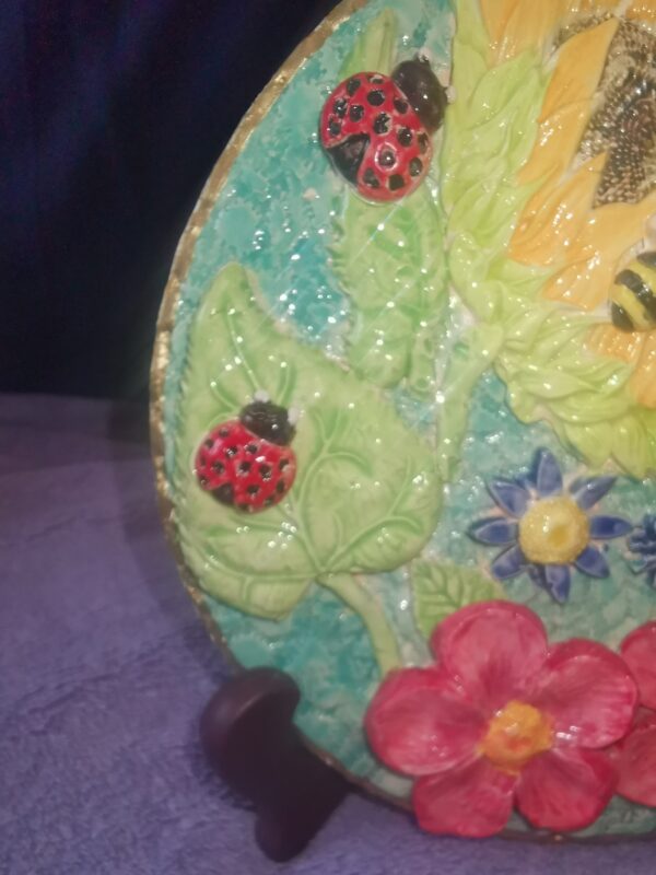 Sunflower daisieswild flowers bees and ladybugs  ceramic panel - Image 3