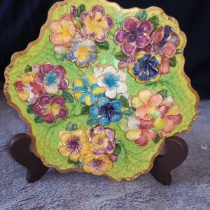Flowers sculptural ceramic plate  handmade.