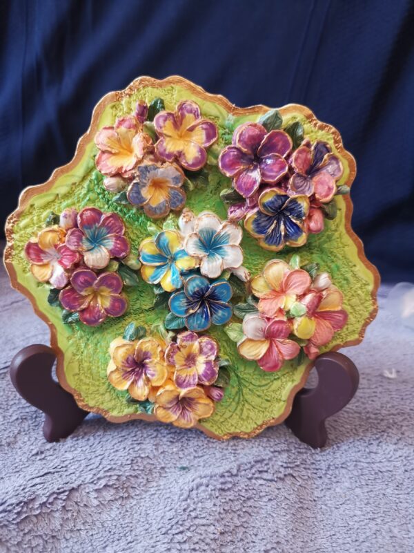 Flowers sculptural ceramic plate  handmade. - Image 2