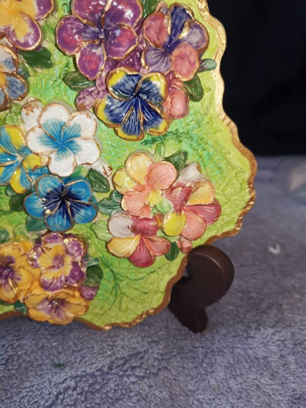 Flowers sculptural ceramic plate  handmade. - Image 4