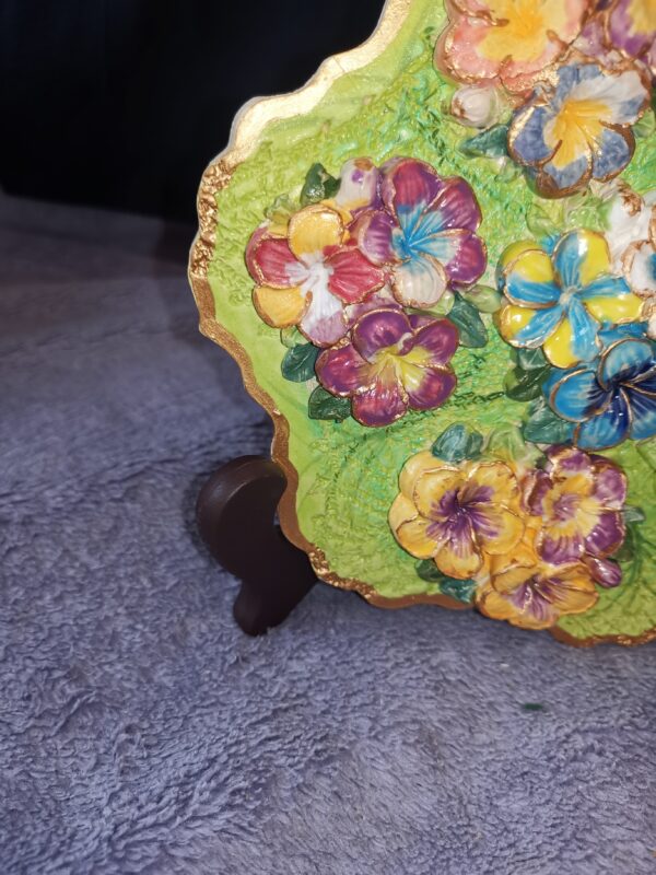 Flowers sculptural ceramic plate  handmade. - Image 3