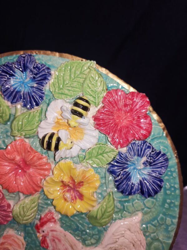 Hen and rooster wild flowers ceramic  panel - Image 3
