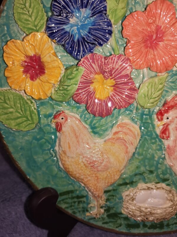 Hen and rooster wild flowers ceramic  panel - Image 4