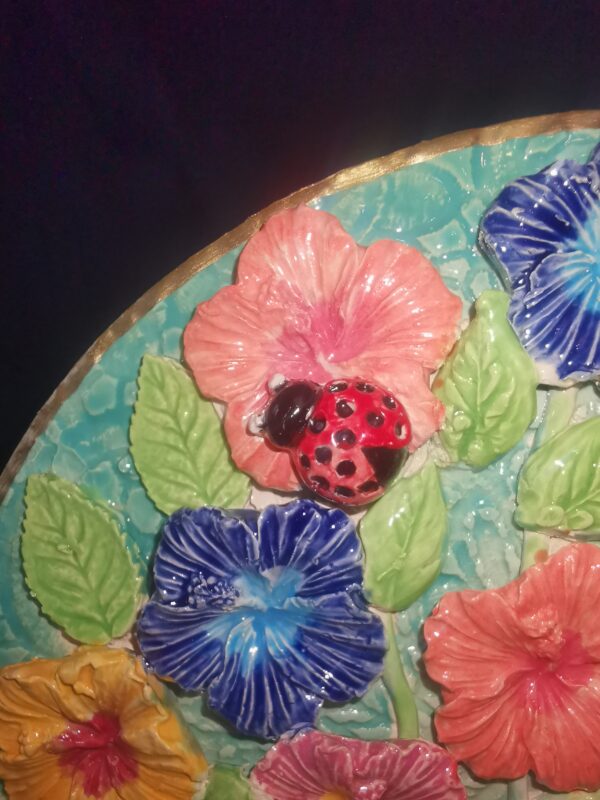 Hen and rooster wild flowers ceramic  panel - Image 5