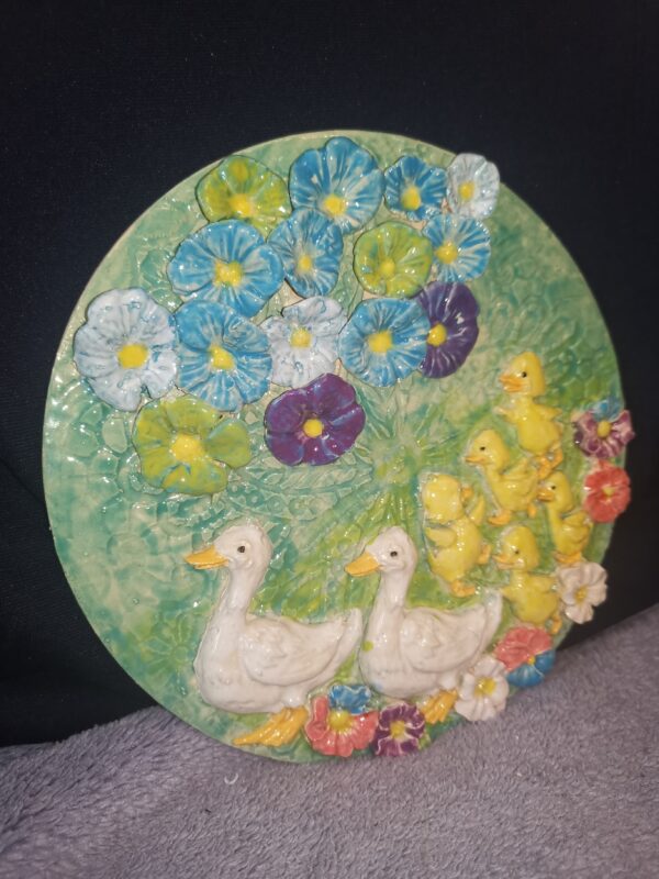 Ducks and ducklings in meadow flowers ceramic plate - Image 2