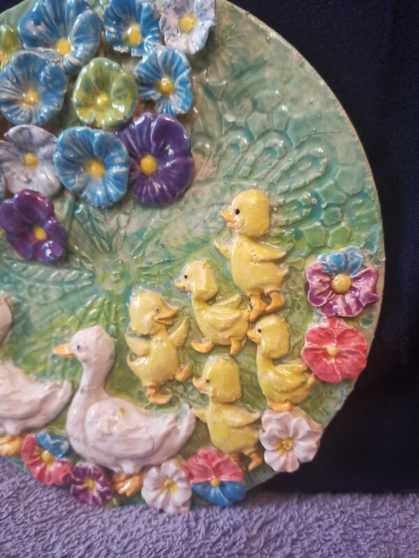 Ducks and ducklings in meadow flowers ceramic plate - Image 4