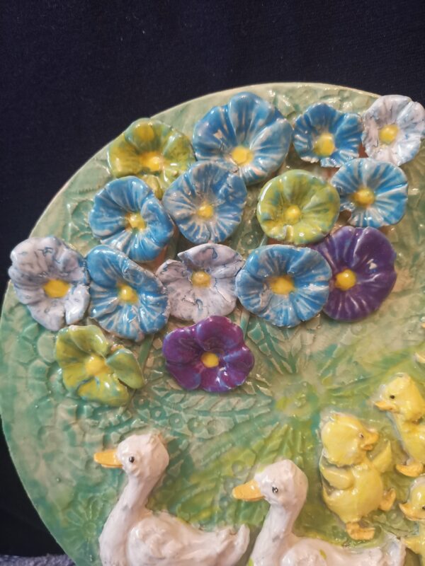 Ducks and ducklings in meadow flowers ceramic plate - Image 3