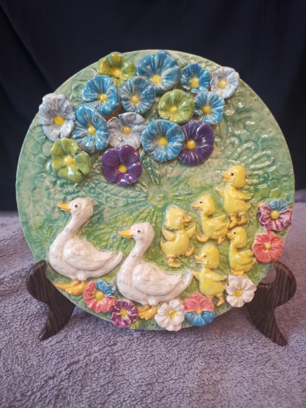 Ducks and ducklings in meadow flowers ceramic plate - Image 5