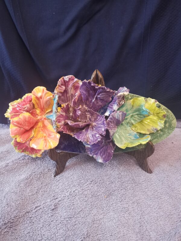 Abstract Irises 3D Sculptural  ceramic panel , Irises bouquet - Image 2
