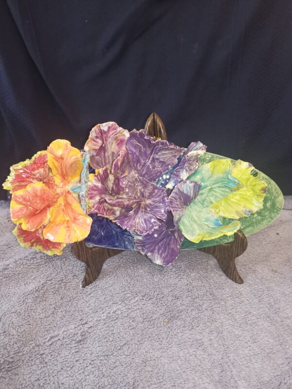 Abstract Irises 3D Sculptural  ceramic panel , Irises bouquet