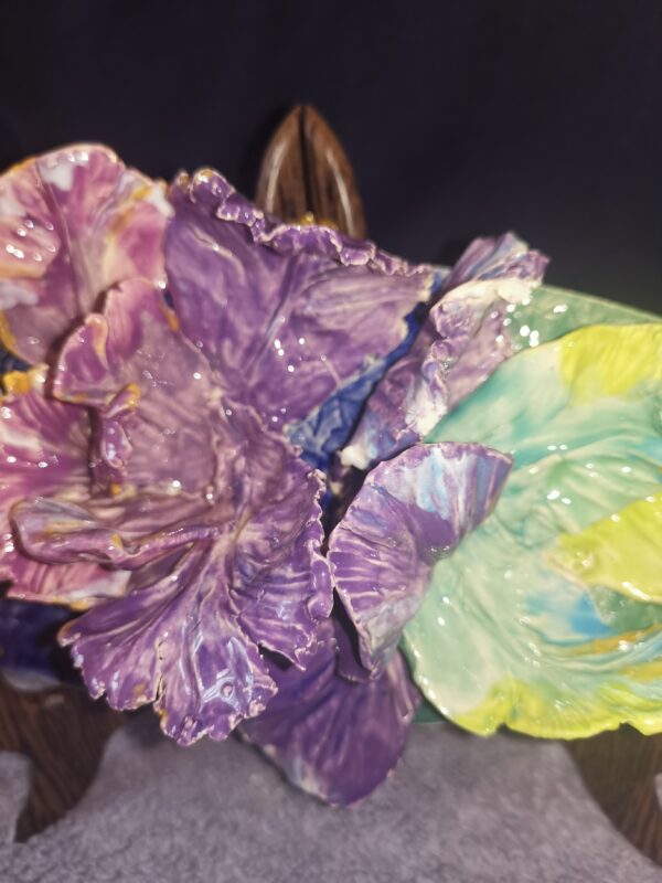 Abstract Irises 3D Sculptural  ceramic panel , Irises bouquet - Image 8
