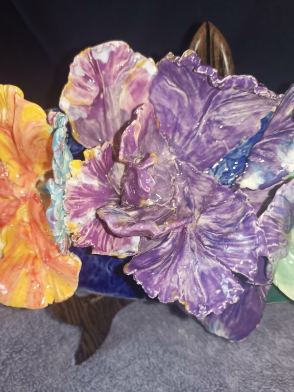 Abstract Irises 3D Sculptural  ceramic panel , Irises bouquet - Image 7