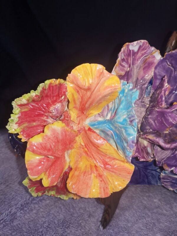 Abstract Irises 3D Sculptural  ceramic panel , Irises bouquet - Image 6