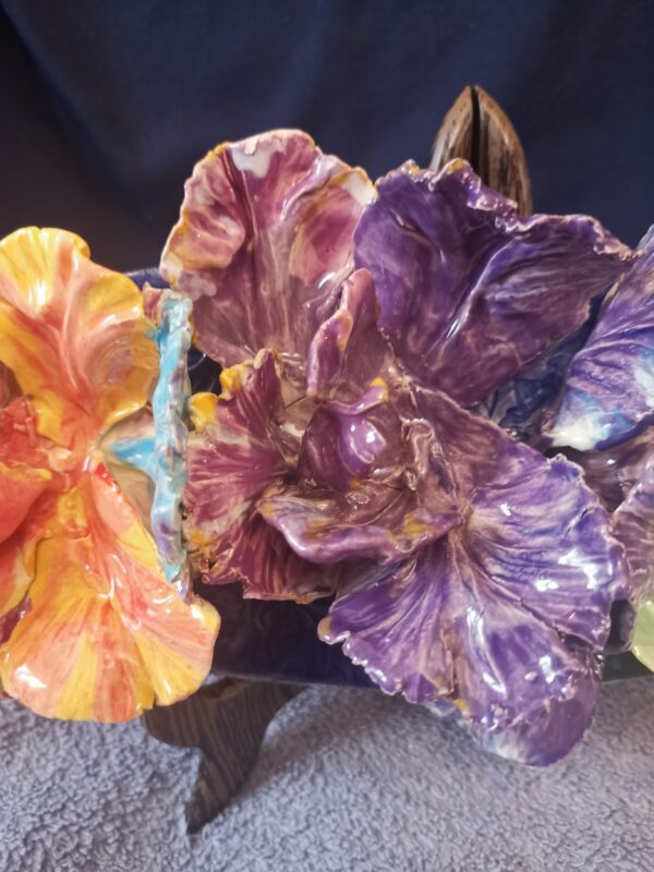 Abstract Irises 3D Sculptural  ceramic panel , Irises bouquet - Image 4