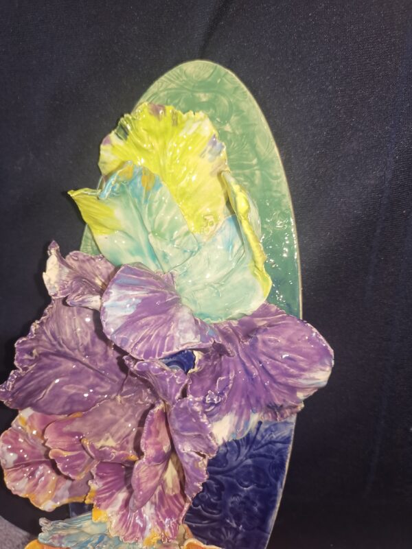 Abstract Irises 3D Sculptural  ceramic panel , Irises bouquet - Image 11