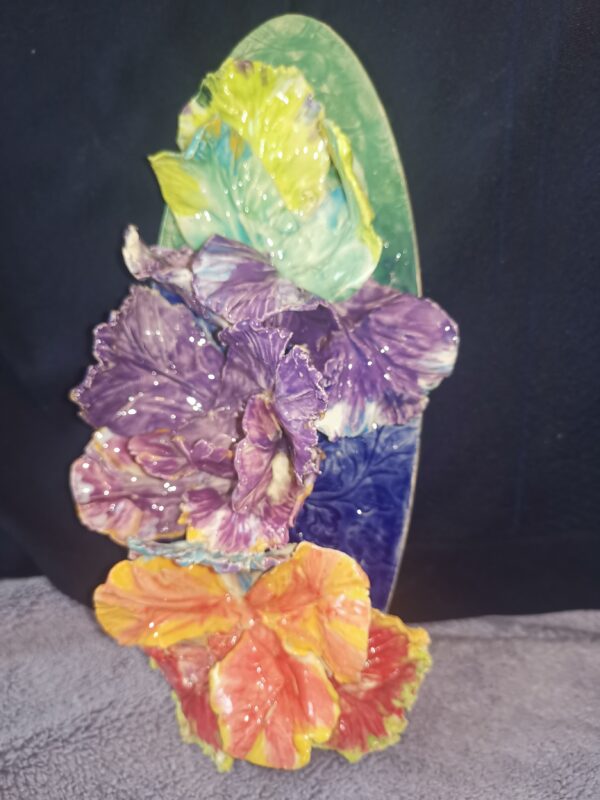 Abstract Irises 3D Sculptural  ceramic panel , Irises bouquet - Image 10