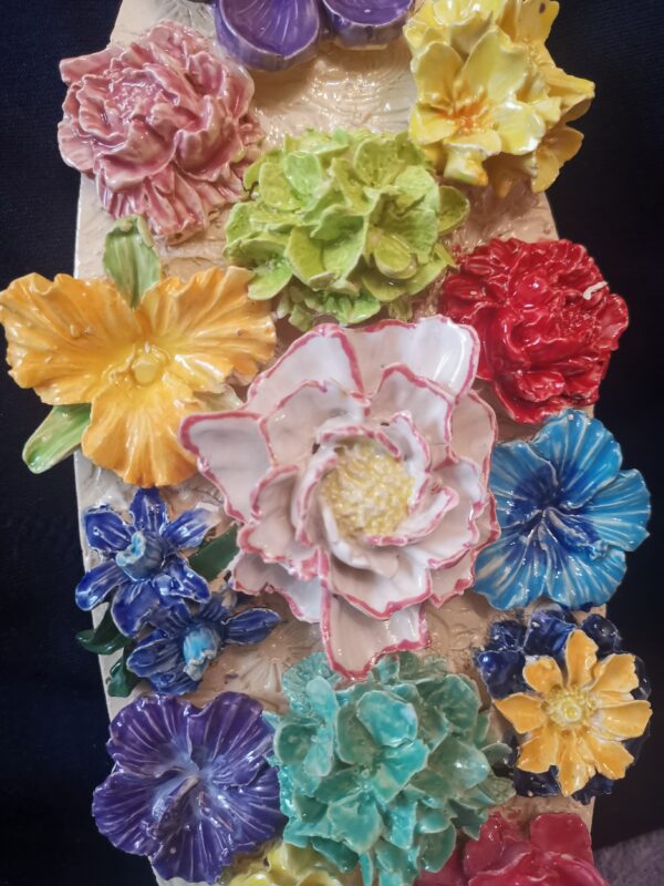 Flowers 3D sculptural ceramics panel, Bohemia relief flowers bouquet - Image 8