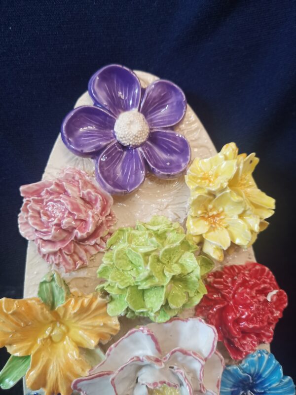 Flowers 3D sculptural ceramics panel, Bohemia relief flowers bouquet - Image 6