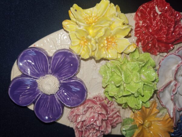 Flowers 3D sculptural ceramics panel, Bohemia relief flowers bouquet - Image 5