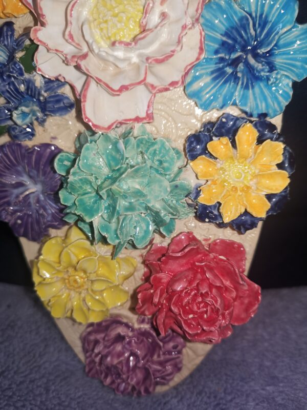Flowers 3D sculptural ceramics panel, Bohemia relief flowers bouquet - Image 3