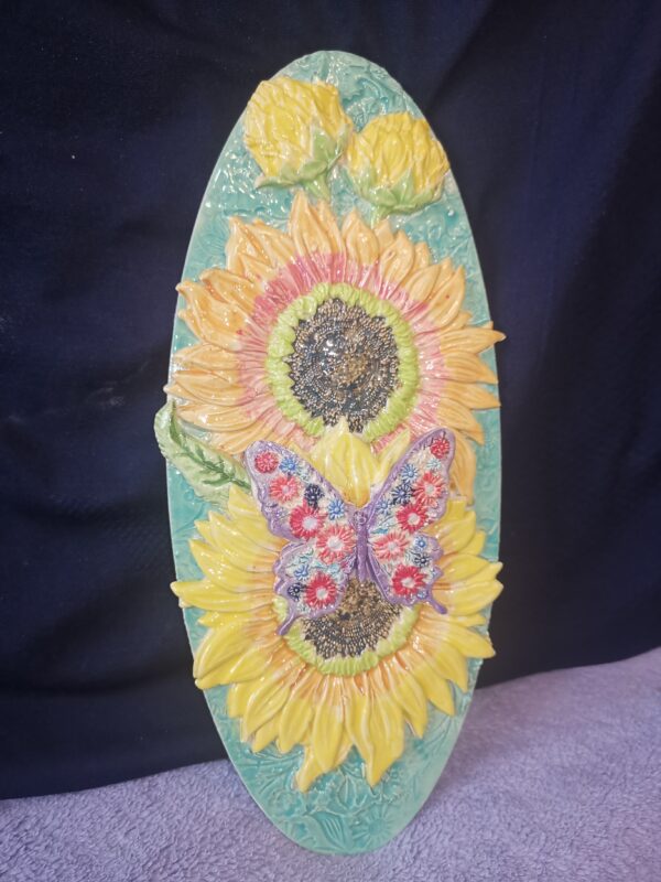Sunflowers butterflies flowers Ceramic panel, summer handmade - Image 2