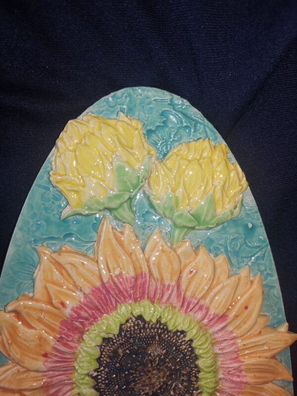 Sunflowers butterflies flowers Ceramic panel, summer handmade - Image 5
