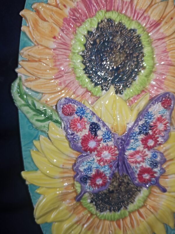 Sunflowers butterflies flowers Ceramic panel, summer handmade - Image 4