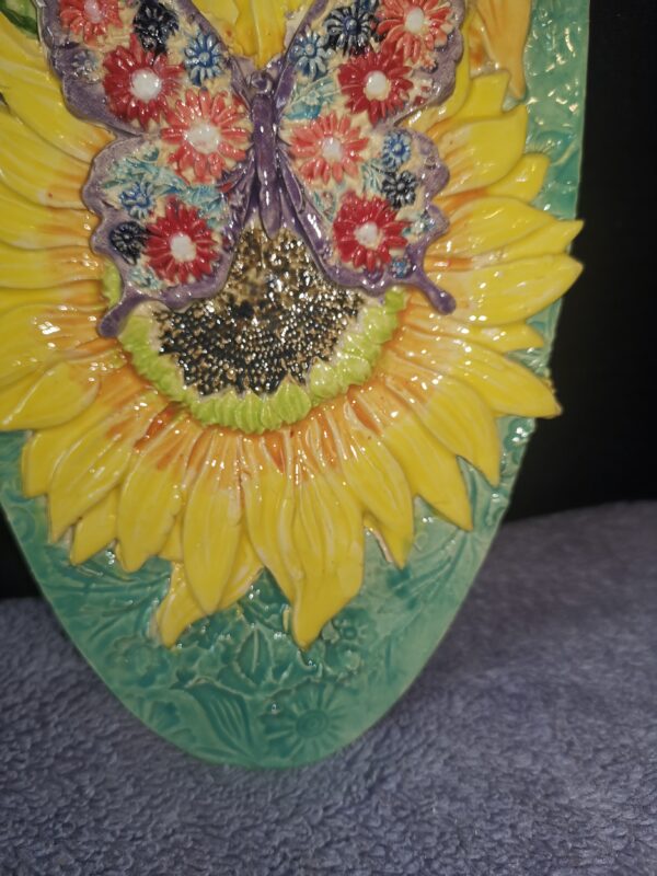 Sunflowers butterflies flowers Ceramic panel, summer handmade - Image 3