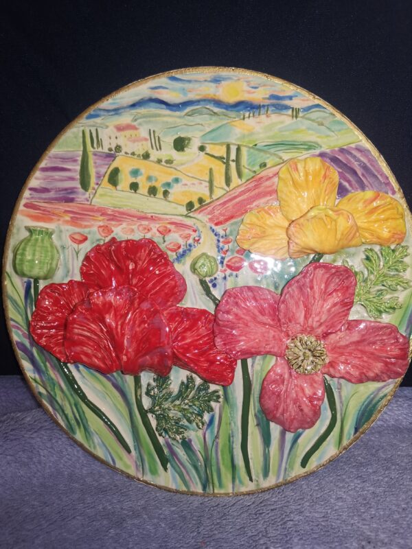 Tuscany painting poppies 3D sculptural ceramic plate - Image 10