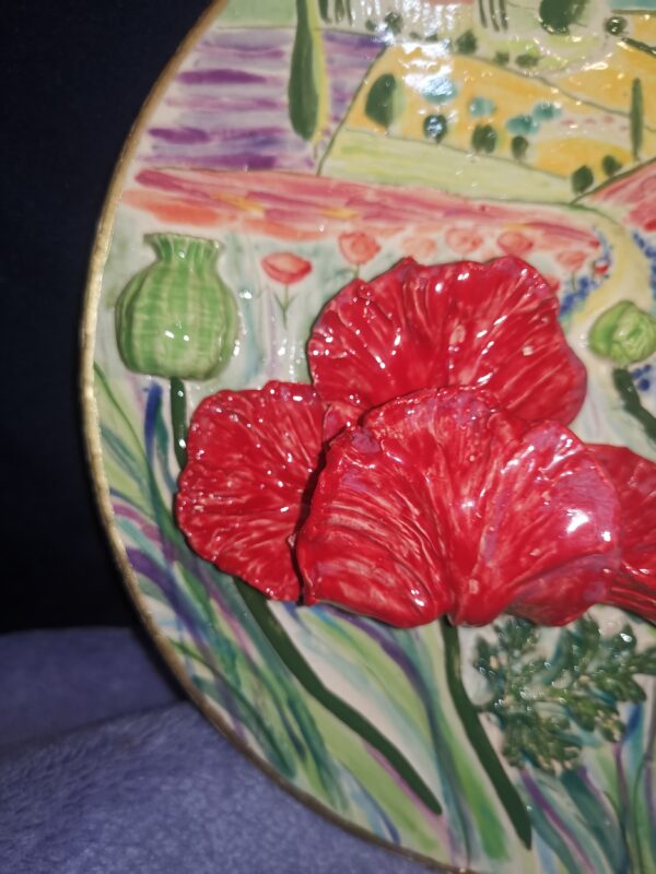 Tuscany painting poppies 3D sculptural ceramic plate - Image 9