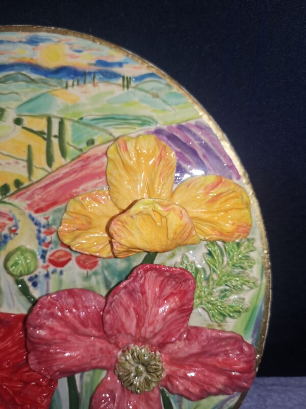 Tuscany painting poppies 3D sculptural ceramic plate - Image 8