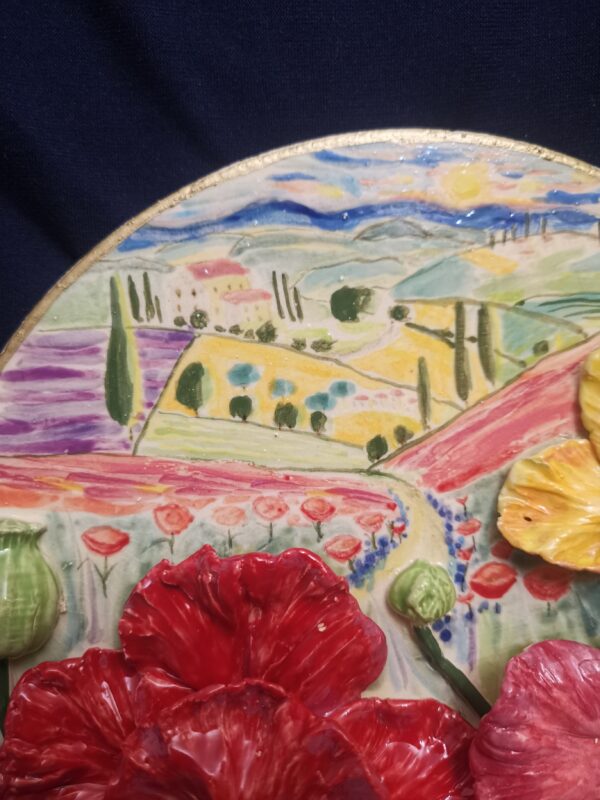 Tuscany painting poppies 3D sculptural ceramic plate - Image 7