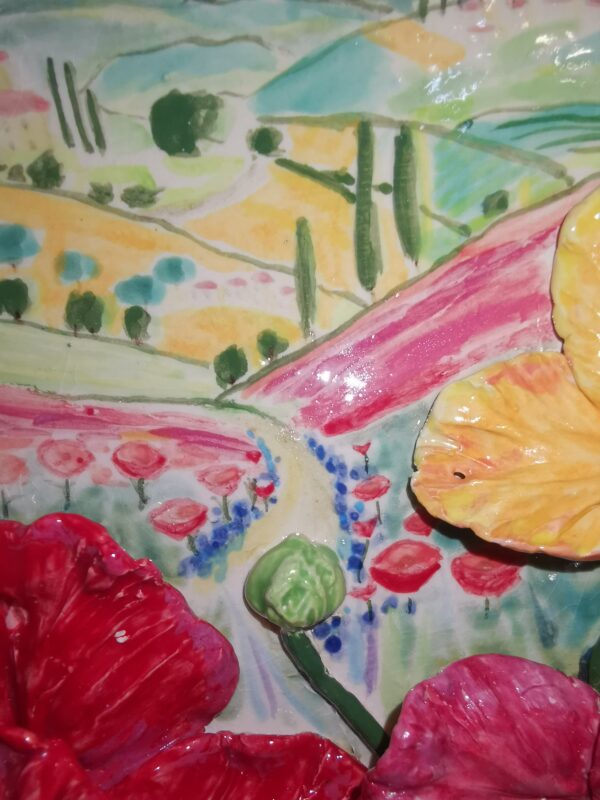 Tuscany painting poppies 3D sculptural ceramic plate - Image 6