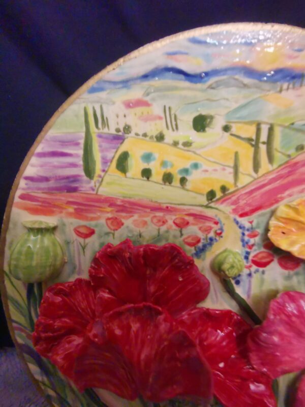 Tuscany painting poppies 3D sculptural ceramic plate - Image 4