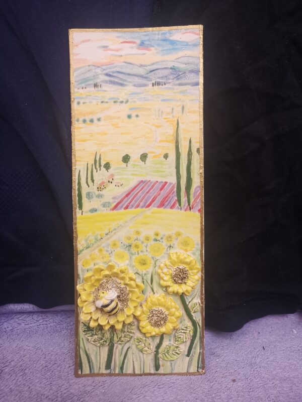 Tuscany painting sunflowers 3D ceramic plate handmade