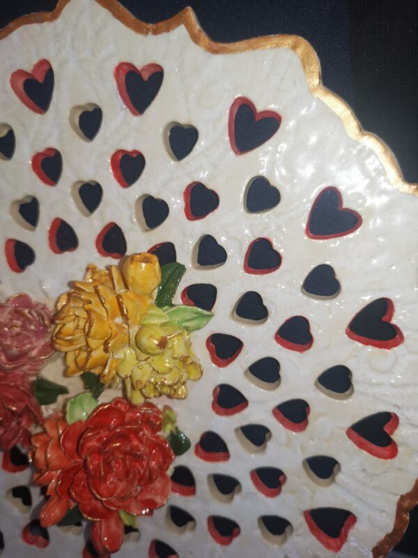 Openwork and cut 3D sculptural flowers ceramic plate - Image 6