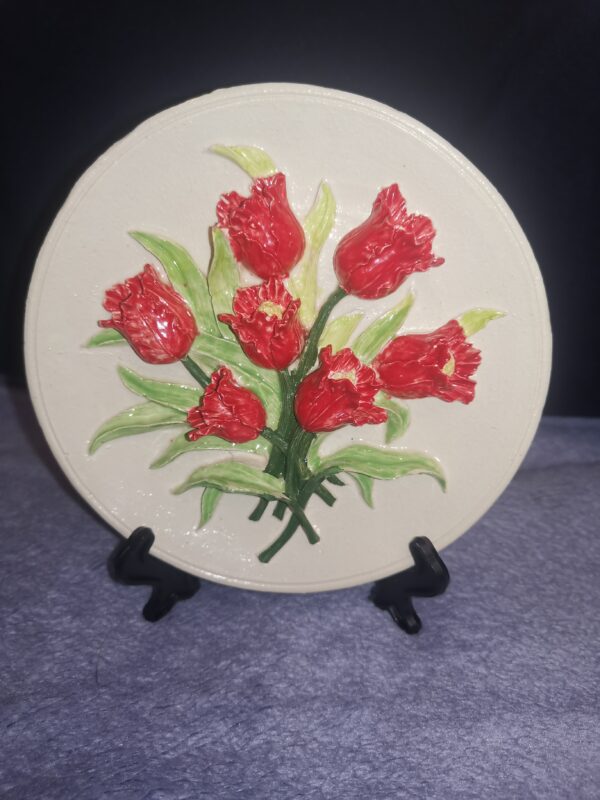 Tulips sculptural  ceramic plate  handmade