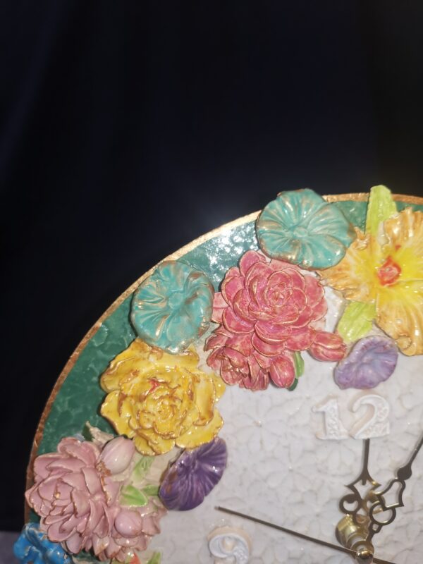 Wallclock 3D Sculptural flowers Bohemia ceramics, handmade - Image 8
