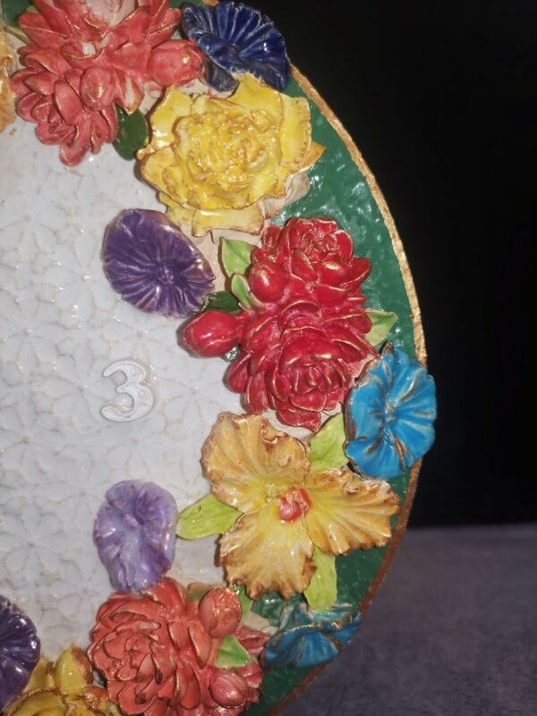 Wallclock 3D Sculptural flowers Bohemia ceramics, handmade - Image 7