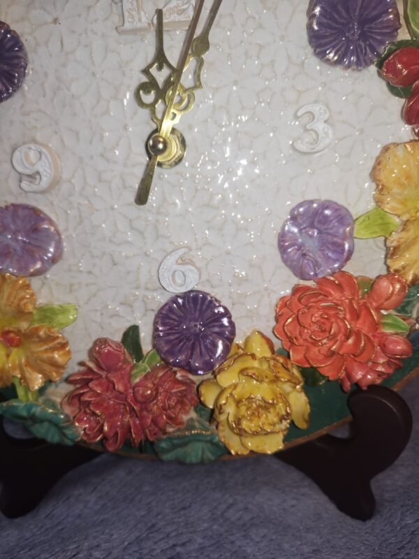 Wallclock 3D Sculptural flowers Bohemia ceramics, handmade - Image 6