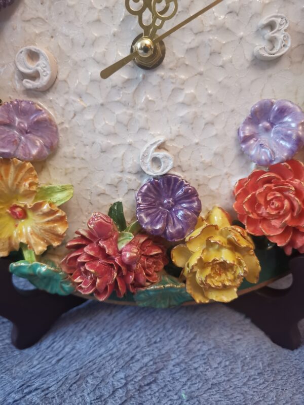 Wallclock 3D Sculptural flowers Bohemia ceramics, handmade - Image 5