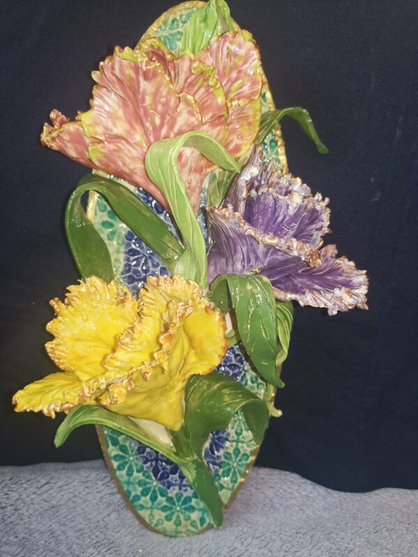 Irises 3D sculptural ceramic panel, size 6x10.6 inch