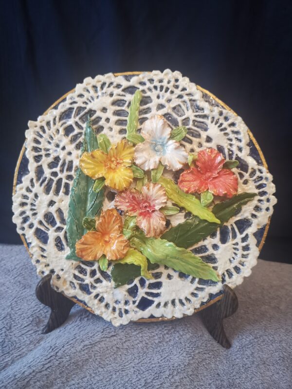 Amazing openwork flowers ceramic  plate, handmade, size:8.2inch