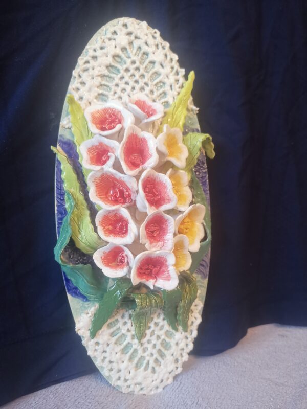 Openwork 3D sculptural flowers ceramic  plate