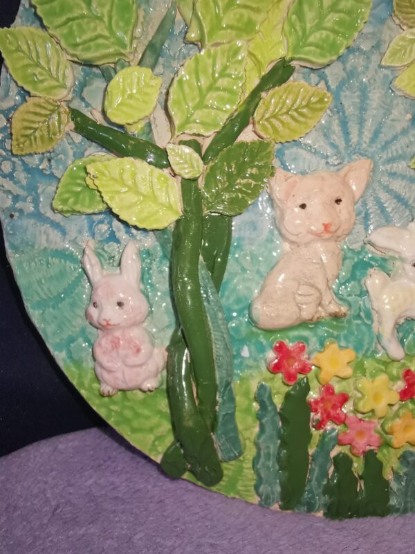 Animals, birds in nest, flowers in the forest ceramic plate,  handmade - Image 5