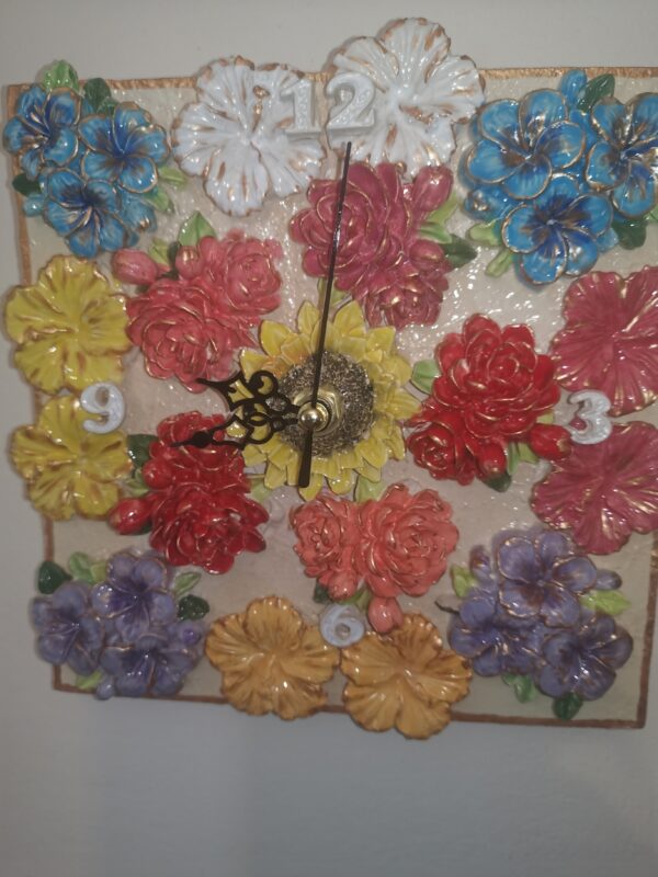 Wallclock Sculptural 3D bright colors flowers  ceramics, handmade, - Image 2