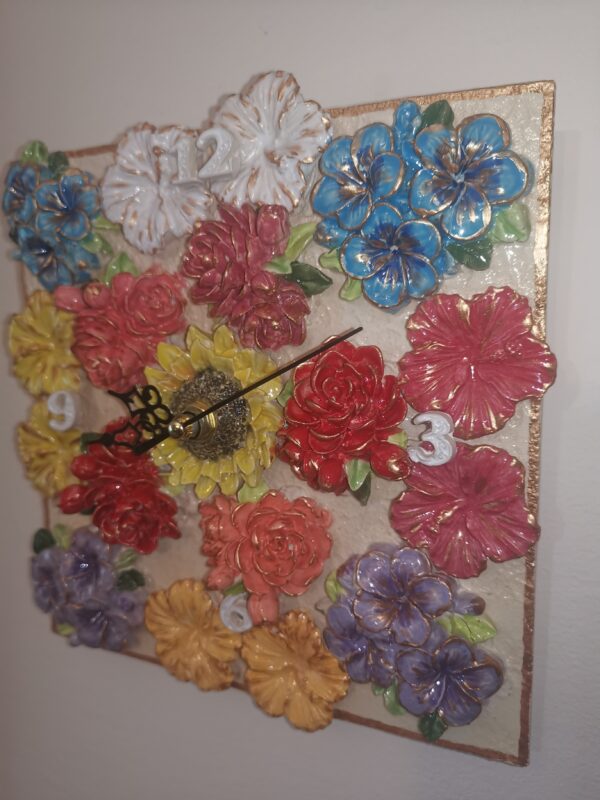 Wallclock Sculptural 3D bright colors flowers  ceramics, handmade, - Image 7