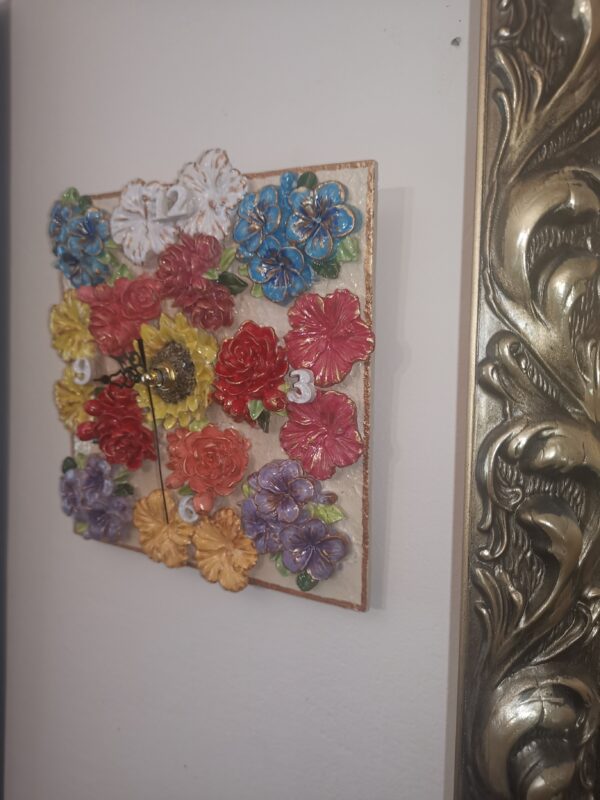 Wallclock Sculptural 3D bright colors flowers  ceramics, handmade, - Image 13