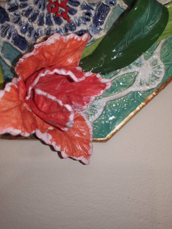 Wallclock Sculptural 3D Bohemia flowers  ceramics, handmade - Image 5